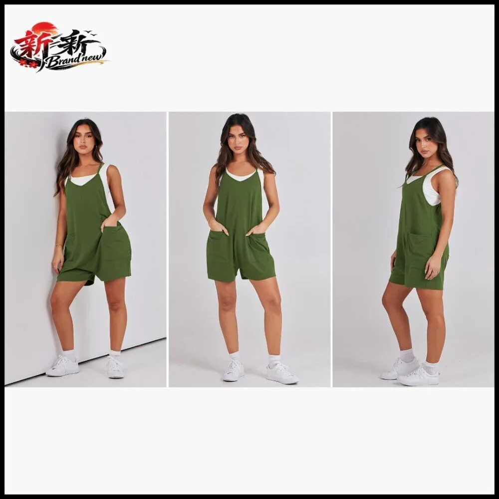 Polyester Romper Loose Fit Sleeveless Spaghetti Strap Jumpsuit